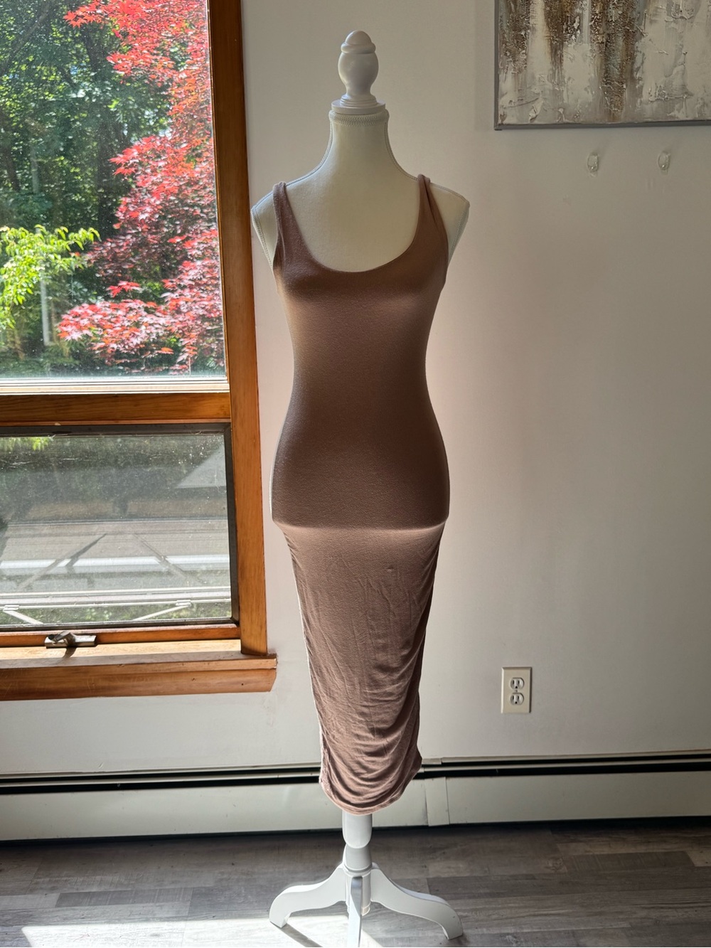 Naked Wardrobe Sleeveless Taupe Bodycon Midi Dress